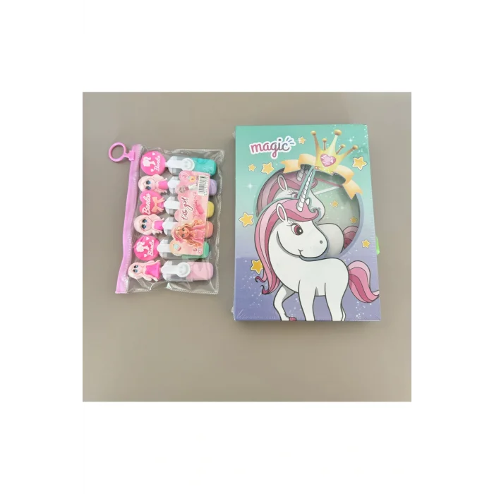 Genel Ürün fosforlu Barbie Kalem ve Magic Unicorn anı defteri Kilitlenebilir-SET KIZ ÇOCUK KIRTASİYE ÜRÜNLERİ