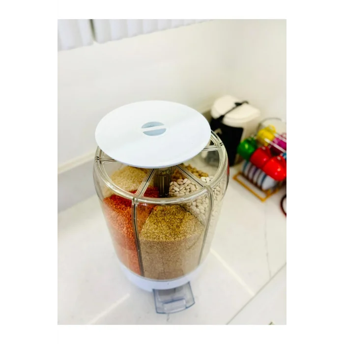 Genel Ürün Erzak Saklama Kabı 6 Kg 360° Döner Kuru Gıda Organizeri (6 BÖLMELİ)
