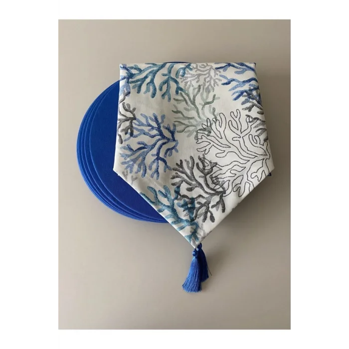 Genel Ürün Mercan Desenli Runner Ve Supla Seti