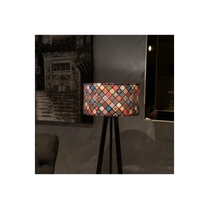 Lamba Rustik Desenli Çini Victoria Ahşap Üç Ayaklı Lambader Ayd-2800
