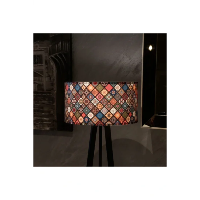 Lamba Rustik Desenli Çini Victoria Ahşap Üç Ayaklı Lambader Ayd-2800