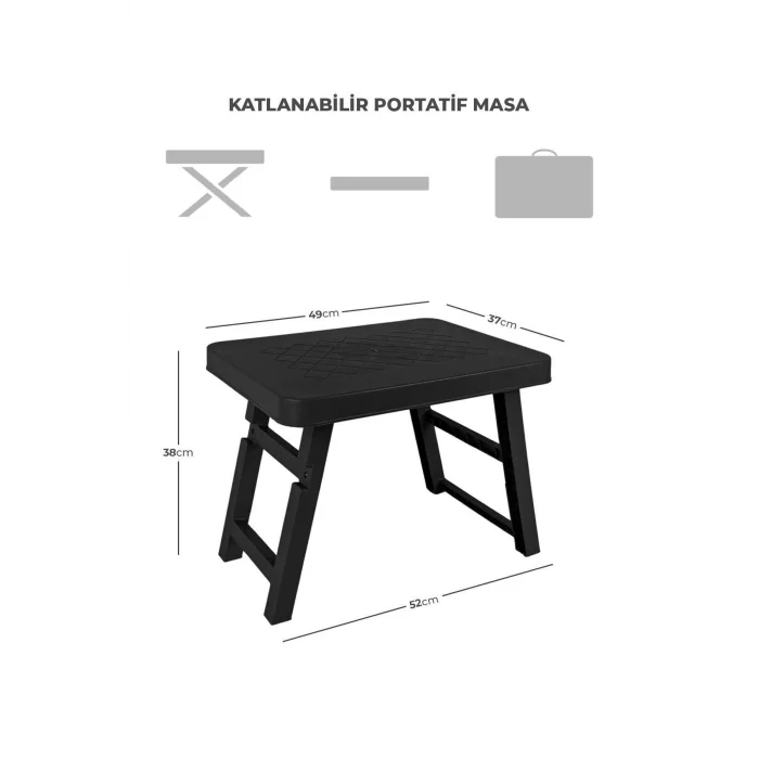 Genel Ürün Siyah Katlanabilir Masa, Kamp Masası, Plastik Sehpa, Kamp Sehpası, Balkon Sehpası Plastik