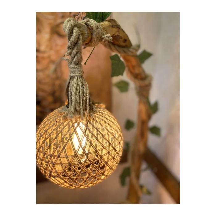 Lamba Ağaç Lambader 165-170 Cm Iki Lambalı Safranbolu Serisi Kitaplık Lambader Doğal Ahşap Köşe Aydınlatma