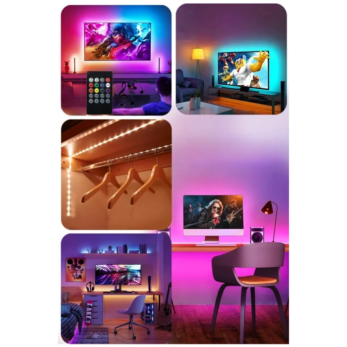 Genel Ürün Sese Ve Müziğe Duyarlı Tv Arkası Rgb Şerit Led Tak Çalıştır 3 Metre