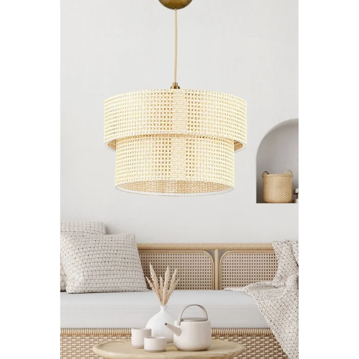 Genel Ürün Modern doğal hazeran rattan 2 katlı sarkıt avize, şık ve aydınlatıcı dekor seçeneği