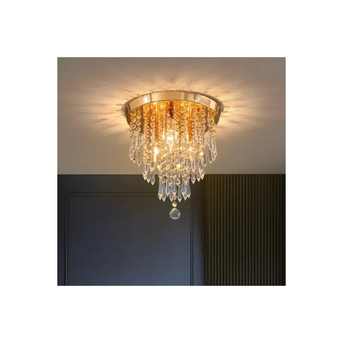 Genel Ürün Ahenk Gold Kristal Taşlı Modern Salon Avize