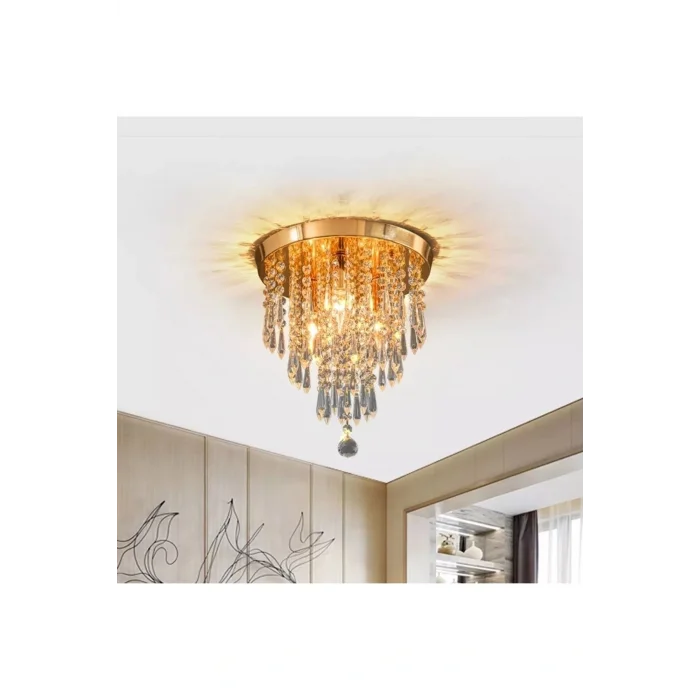 Genel Ürün Ahenk Gold Kristal Taşlı Modern Salon Avize