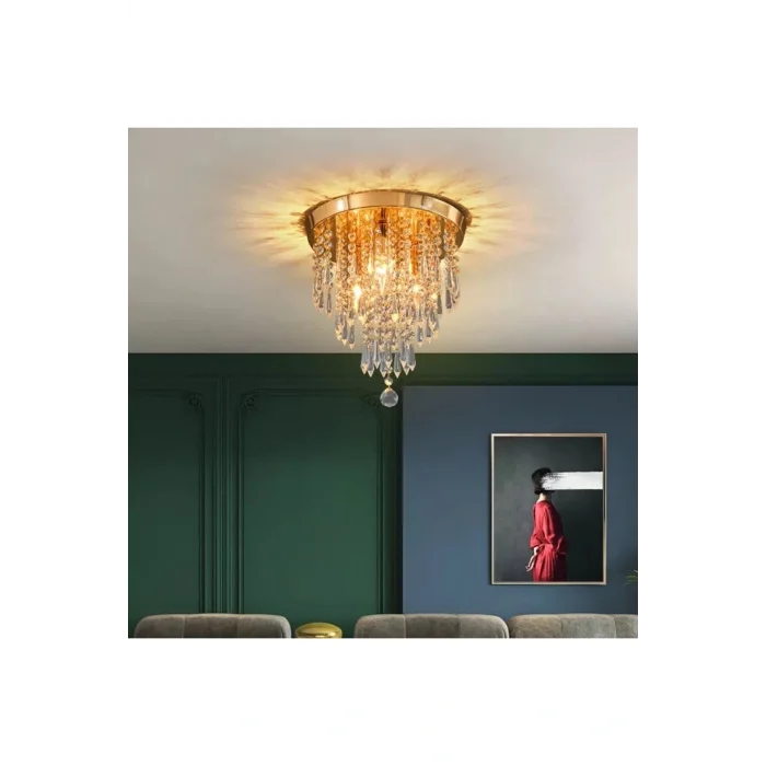 Genel Ürün Ahenk Gold Kristal Taşlı Modern Salon Avize