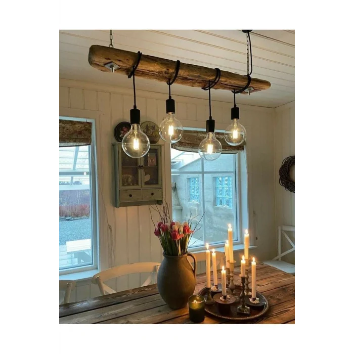 Lamba Ahşap Avize,Doğal Halatlı Aydınlatma,Rustic Tavan Lambası