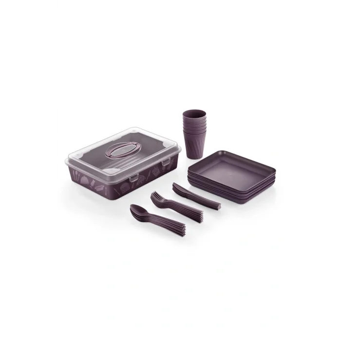 Genel Ürün 32 Parça 6 Kişilik Çantalı Piknik Seti Mürdüm