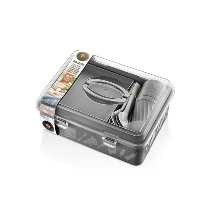 Genel Ürün 32 Parça 6 Kişilik Çantalı Piknik Seti Antrasit Gri