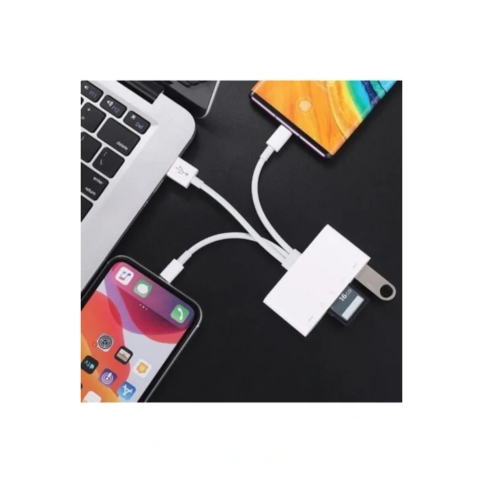 Genel Ürün Fxn-1032 Pro Type-c Lightning Usb-a To 2x Usb3.0 Sd Tf Pd Kart Okuyucu Çevirici Hub Adaptör