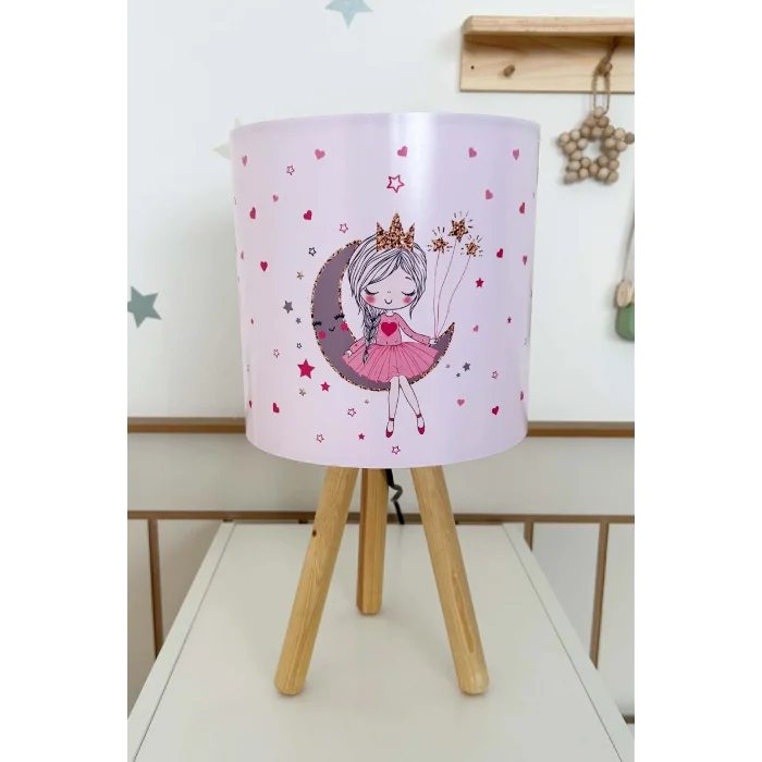 Genel Ürün Ay Kız Pudra Çocuk Odası Abajur