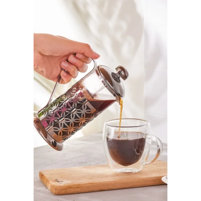 Genel Ürün Coffee Bean Borosilikat Cam French Press Black Flower 350 ml