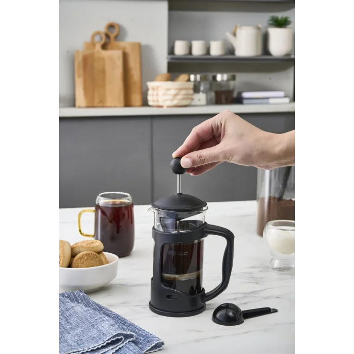 Genel Ürün Coffee Bean Kaşık Hediyeli Borosilikat Cam French Press 350 ml Siyah