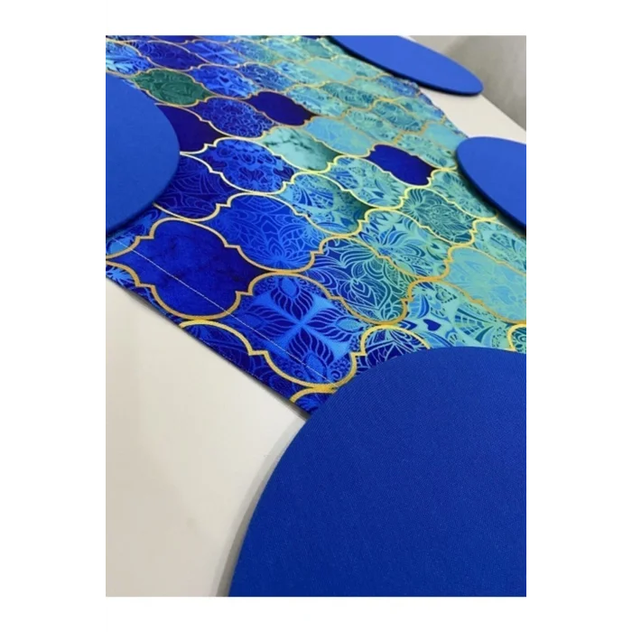 Genel Ürün Mavi Macaron Desen Dijital Baskı Runner Supla Set