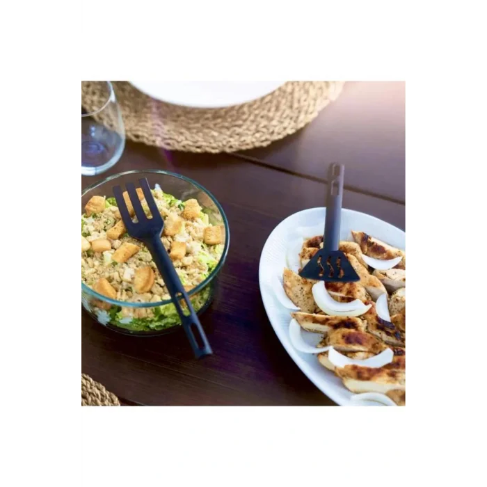 Genel Ürün 3lü Mini Plastik Spatula Kaşık Çatal Servis Seti Takımı Siyah