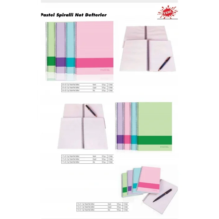 Genel Ürün Bayındır & Spiralli Sert Kapak Pastel Okul Defteri 13x21 100 Yaprak Çizgili 1 Adet