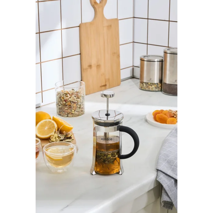 Genel Ürün x Karaca Coffee Bean Kaşık Hediyeli Borosilikat Cam French Press Metalik 350 Ml