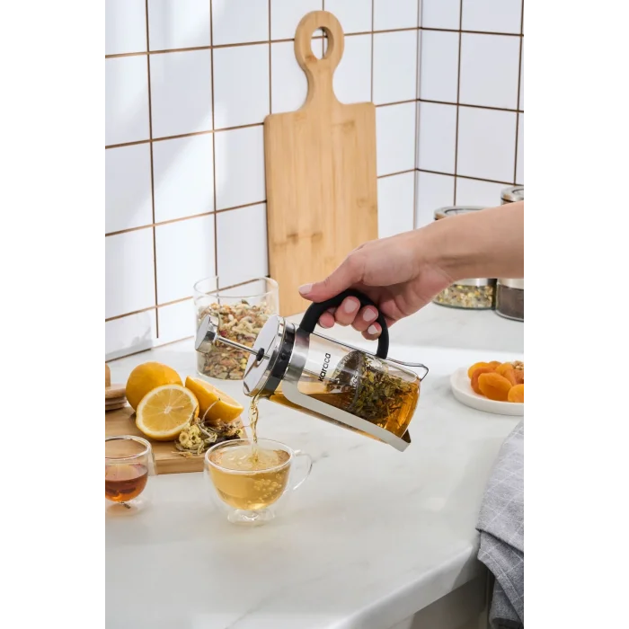 Genel Ürün x Karaca Coffee Bean Kaşık Hediyeli Borosilikat Cam French Press Metalik 350 Ml