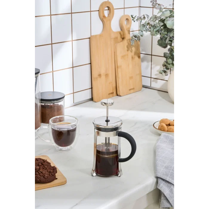 Genel Ürün x Karaca Coffee Bean Kaşık Hediyeli Borosilikat Cam French Press Metalik 350 Ml