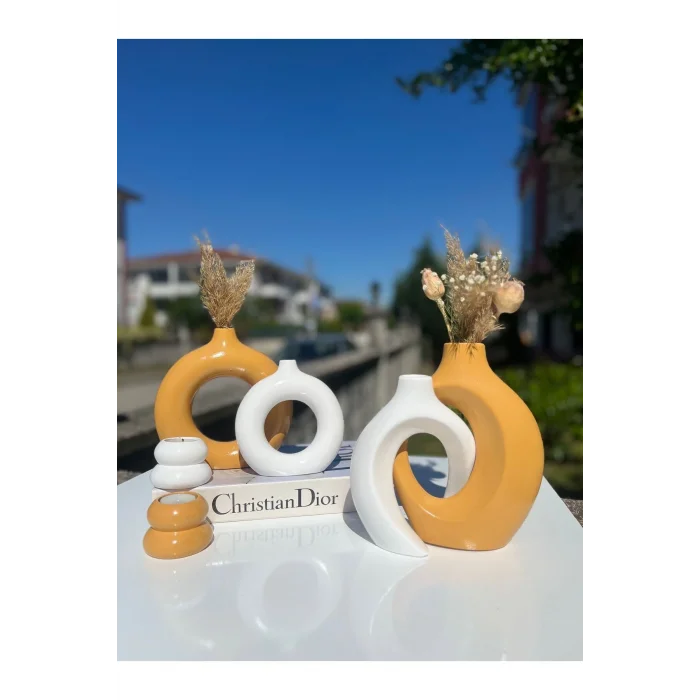 Genel Ürün ELA-HOME sevgili vazo, halka vazo mumluklu hardal set