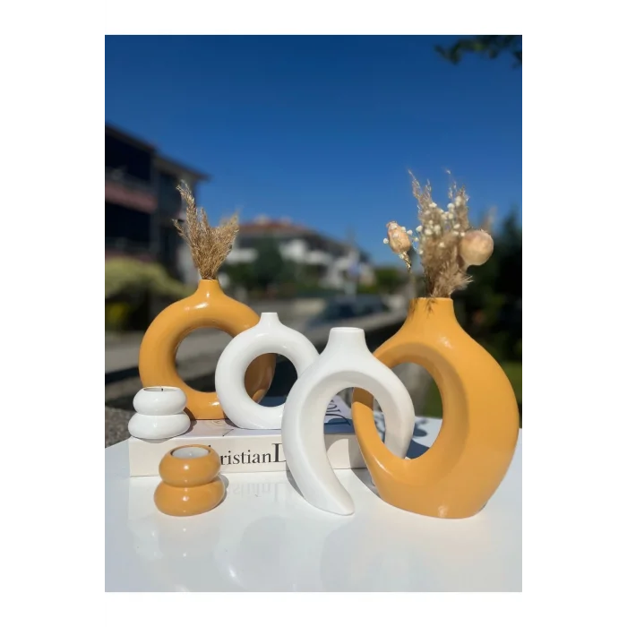 Genel Ürün ELA-HOME sevgili vazo, halka vazo mumluklu hardal set