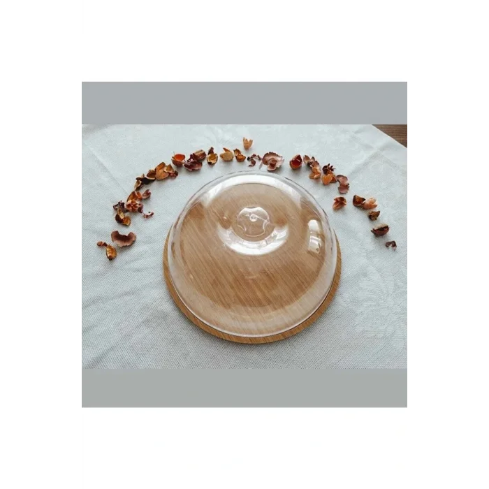 Genel Ürün Ahşap Standlı Akrilik Kapaklı Büyük Kek Fanusu Pasta Sunumu Pasta Sunumu