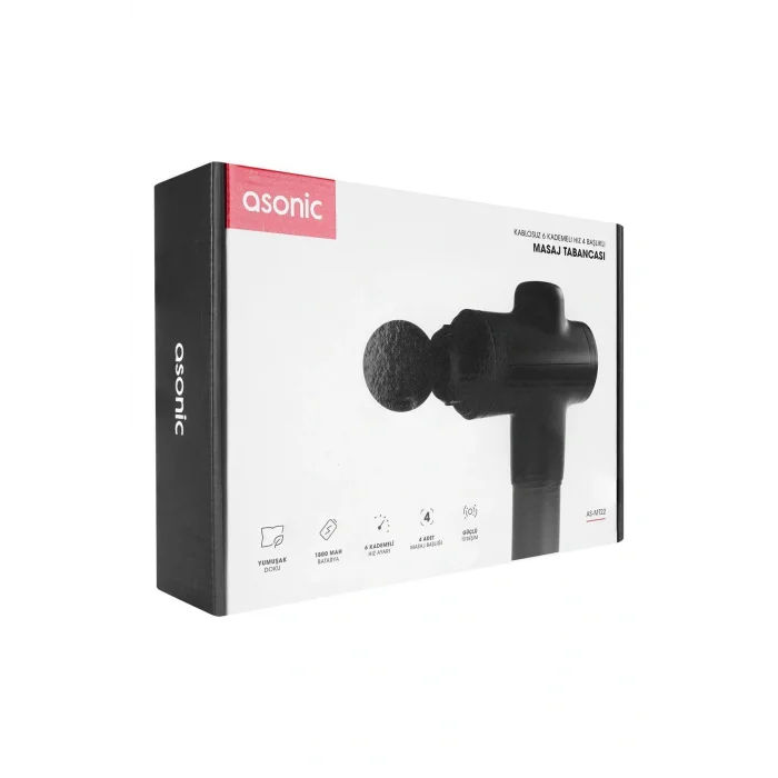 Genel Ürün As-mt22 Siyah-gri 1800mah Kablosuz 6 Kademeli Hız 4 Başlıklı Masaj Tabancası
