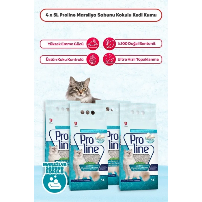 Genel Ürün Marsilya Sabunu Kokulu Bentonit Topaklaşan Kedi Kumu 5 lt x 4 Adet