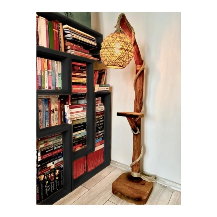 Lamba Mobigoom Mobilya Doğal Ağaç Lambader Dalyan Halatlı Lambader