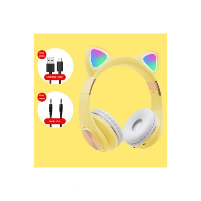 Genel Ürün Mor Budi Kablosuz Bluetooth Kedi Kulaklık Stereo Yüksek Ses Akıllı Renkli Led P68m