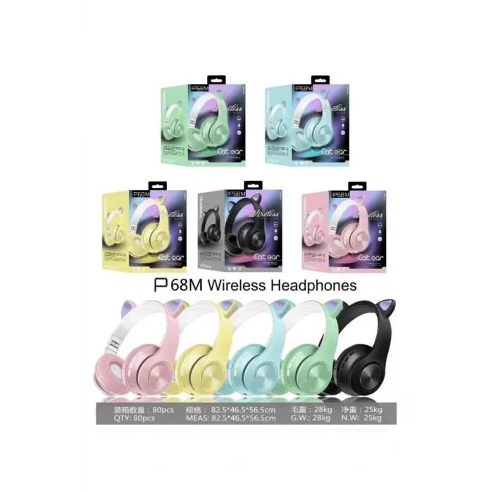 Genel Ürün Mor Budi Kablosuz Bluetooth Kedi Kulaklık Stereo Yüksek Ses Akıllı Renkli Led P68m