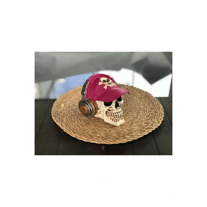 Biblo Pembe Kulaklıklı Şapkalı Kuru Kafa Biblo Kurukafa