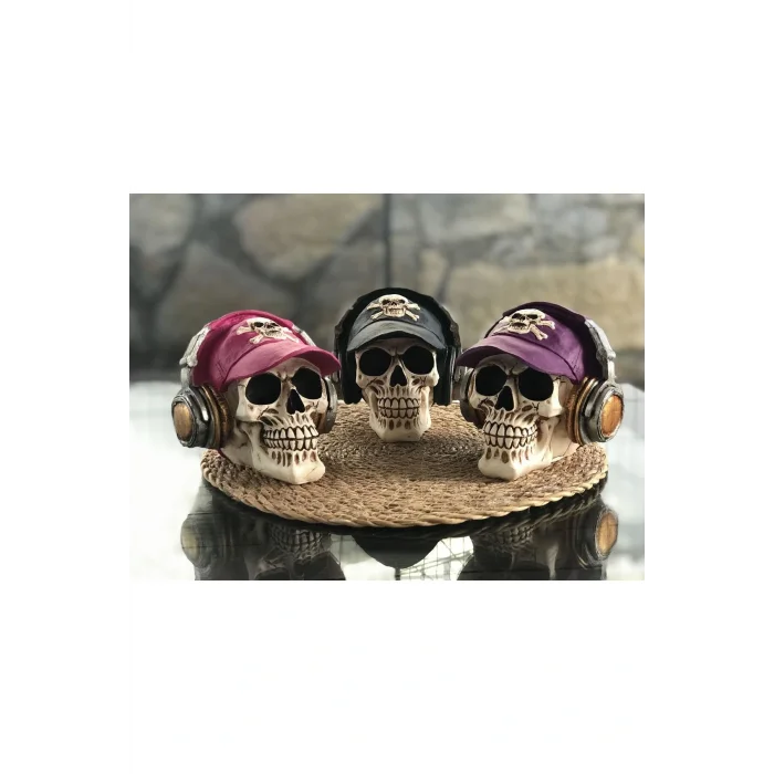 Biblo Pembe Kulaklıklı Şapkalı Kuru Kafa Biblo Kurukafa