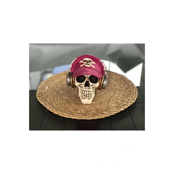 Biblo Pembe Kulaklıklı Şapkalı Kuru Kafa Biblo Kurukafa