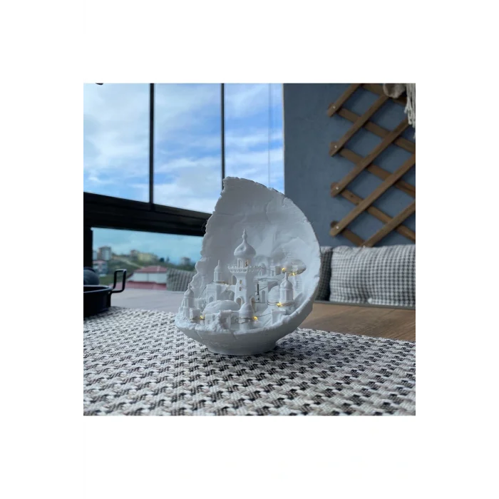 Genel Ürün Ay Şehri Peri Ledli Dekoratif Obje Diorama Beyaz Ay Şehri Dekor Balkon, Kitaplık, Dresuar Aksesuarı