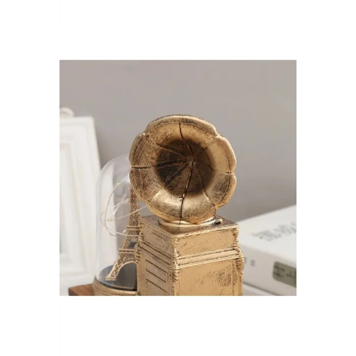 Kol Saati Ahşap Antika Tasarımlı Dekoratif  Gold Renk Gramofon Ve Kum Saati Dekorasyon Ev Ofis Hediyelik Eşya