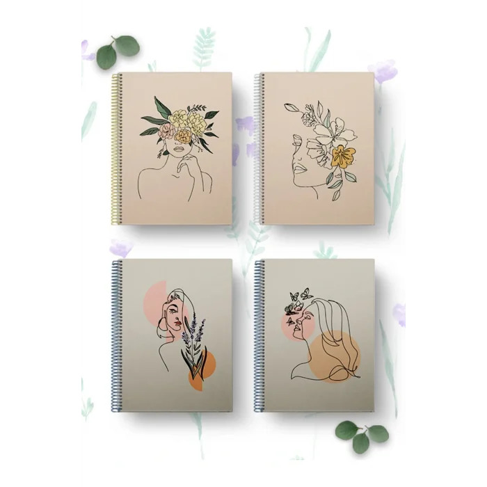 Genel Ürün Orta Boy 4lü Sprilli Okul Defteri 60 Yaprak 4lü Set - A5 Boy Çizgili 15 X 21 Cm Çizgisel Kadın Se
