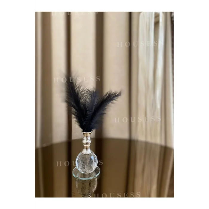 Biblo 1 Adet Siyah Tüylü Gümüş Kristal Top Tüylük Dekor Biblo Süs