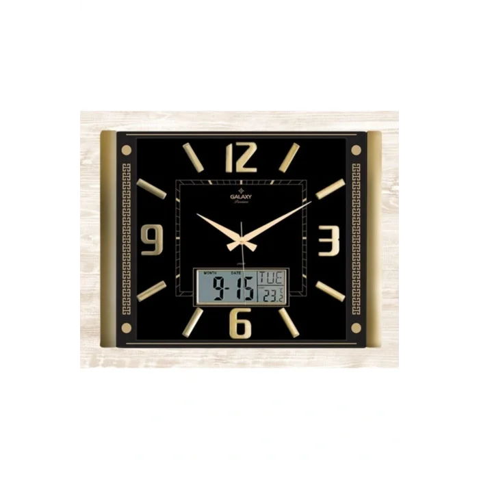 Kol Saati Siyah Dijital Duvar Saati, Gold Premium Kabartma Rakam, Şık ve Modern Tasarım