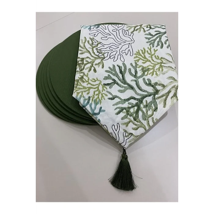 Genel Ürün Amerikan&servis Mercan Desenli Runner Ve 6lı Supla Seti Tasarım