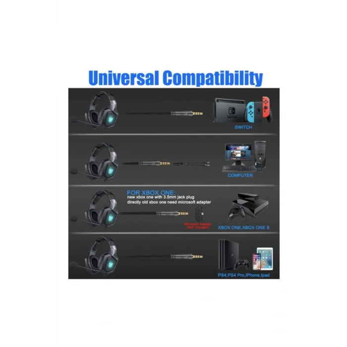 Genel Ürün K8 Siyah Mikrofonlu Oyuncu Kulaklığı Rgb Işık Desteği