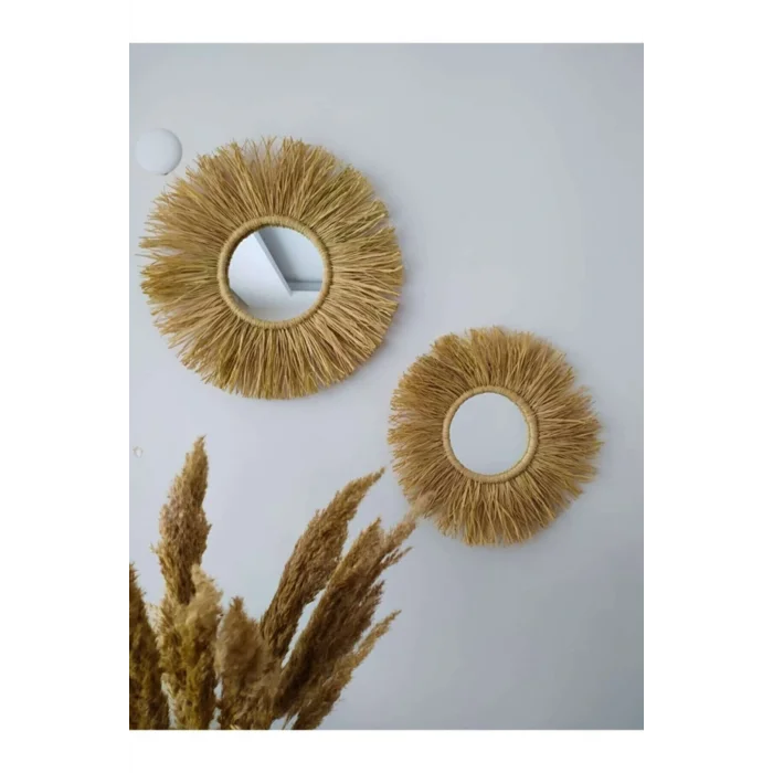 Genel Ürün El Yapımı Aynalı Rafya Duvar Süsü 2 Li