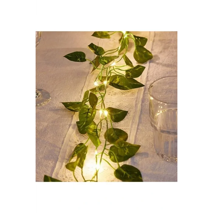 Genel Ürün Dekoratif Ogwanto Yeşil Yapraklı Yapay 230cm Sarmaşık Ve 3mt Peri Led Gün Işığı Rosella barucci
