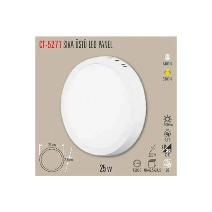 Genel Ürün Ct-5271 25w Sıva Üstü Damla Led Armatür 6400k Beyaz Işık