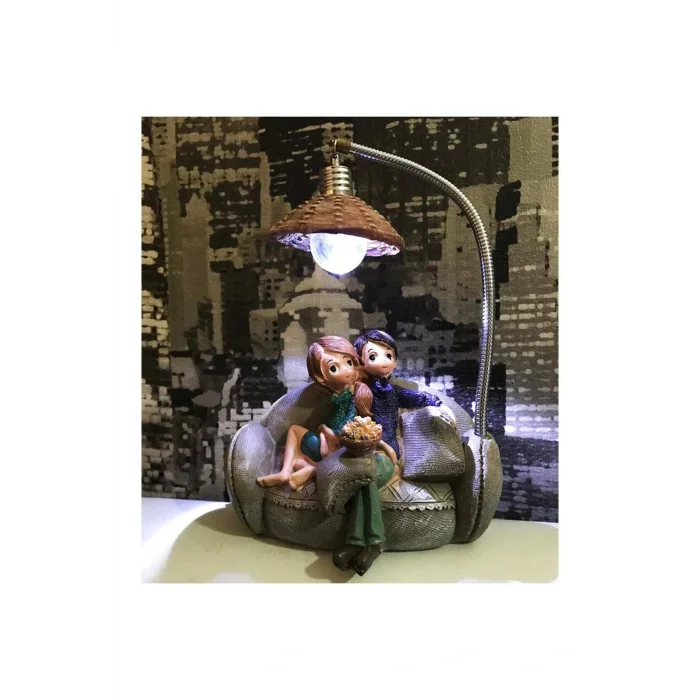 Biblo Kahverengi Dekoratif Işıklı Masa Üstü Süs Eşyası Tatlı Sevgililer Çiftler Biblo Sevgiliye Eşe Retro