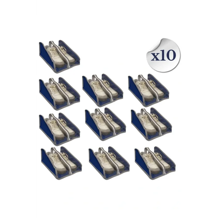 Genel Ürün 10lu Lüks Ayakkabı Düzenleyici Bavul içi ve Raf Organizer, Şeffaf Koruyucu Renkli Fermuarlı Kılıf