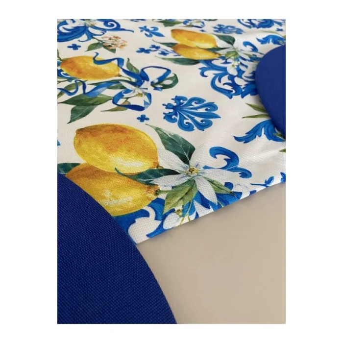 Genel Ürün Amerikan&servis Limon Desenli Runner Ve 6lı Mavi Supla Seti Tasarim