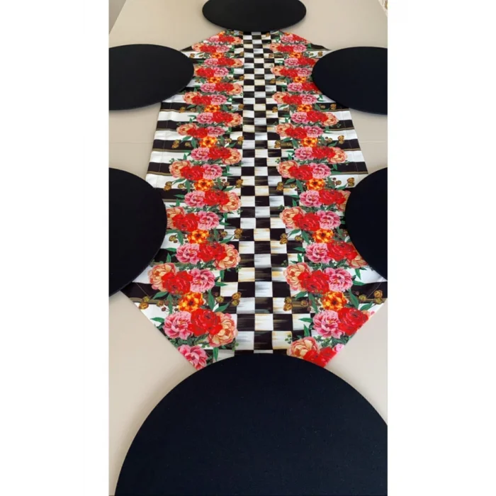 Genel Ürün Amerikan&servis Çiçek Desenli Runner 6 Lı Siyah Supla Set Takim